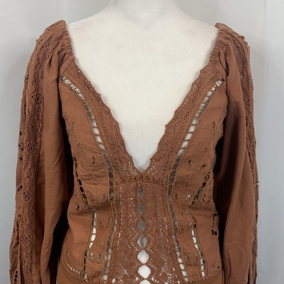 Free People Intimately Regina Brown Eyelet Bodysuit- NWOT - Picture 4 of 17